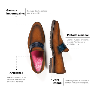 Mocasin Alessandro Gamuza Cognac - Azul